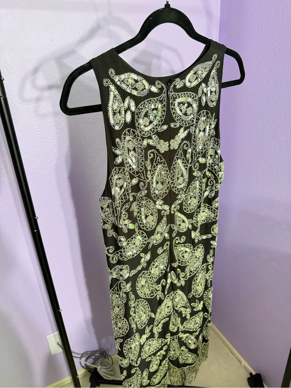 Michael Kors Black Beaded Paisley Fringe Sheath Dress size S